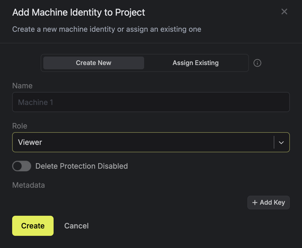 Infisical Dashboard Creating a Machine Identity
